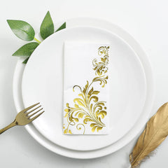 20-Pack Paper Dinner Napkins with Floral Design Metallic Gold - Disposable 3 Ply Cocktail Napkins for Weddings