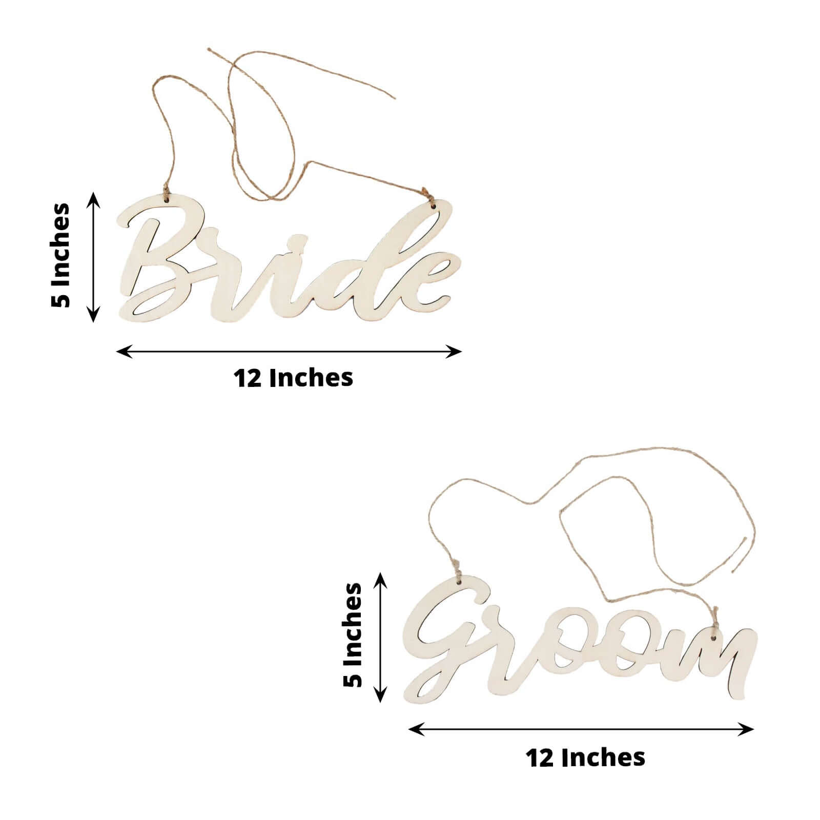 Set of 2 Bride and Groom Chair Signs Natural Wood - Charming Calligraphy Wall Hanging Wedding Decor & Props 12"x5"