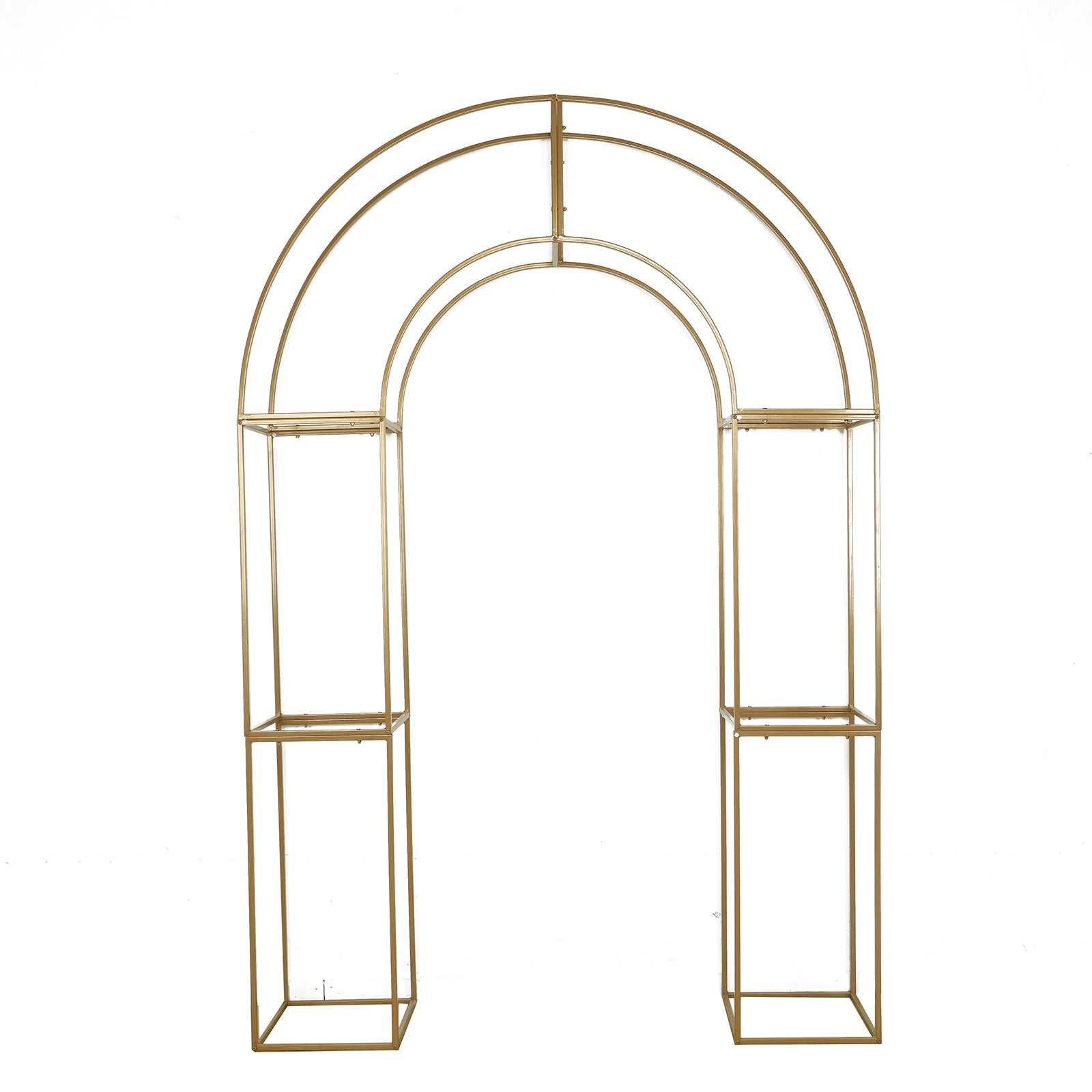 7.5ft Gold 3D Metal Wedding Arch Backdrop Stand with Round Top, Heavy-Duty Floral Balloon Frame for Elegant Parties