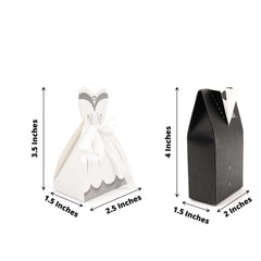 50 Pcs Set Wedding Dress and Tuxedo Shower Party Favor Candy Gift Boxes with Ribbon Ties