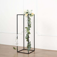 2-Pack Wedding Flower Stand Black Metal Geometric Column Frame Rectangular - Versatile Floral Pedestal for Sophisticated Arrangements 32"