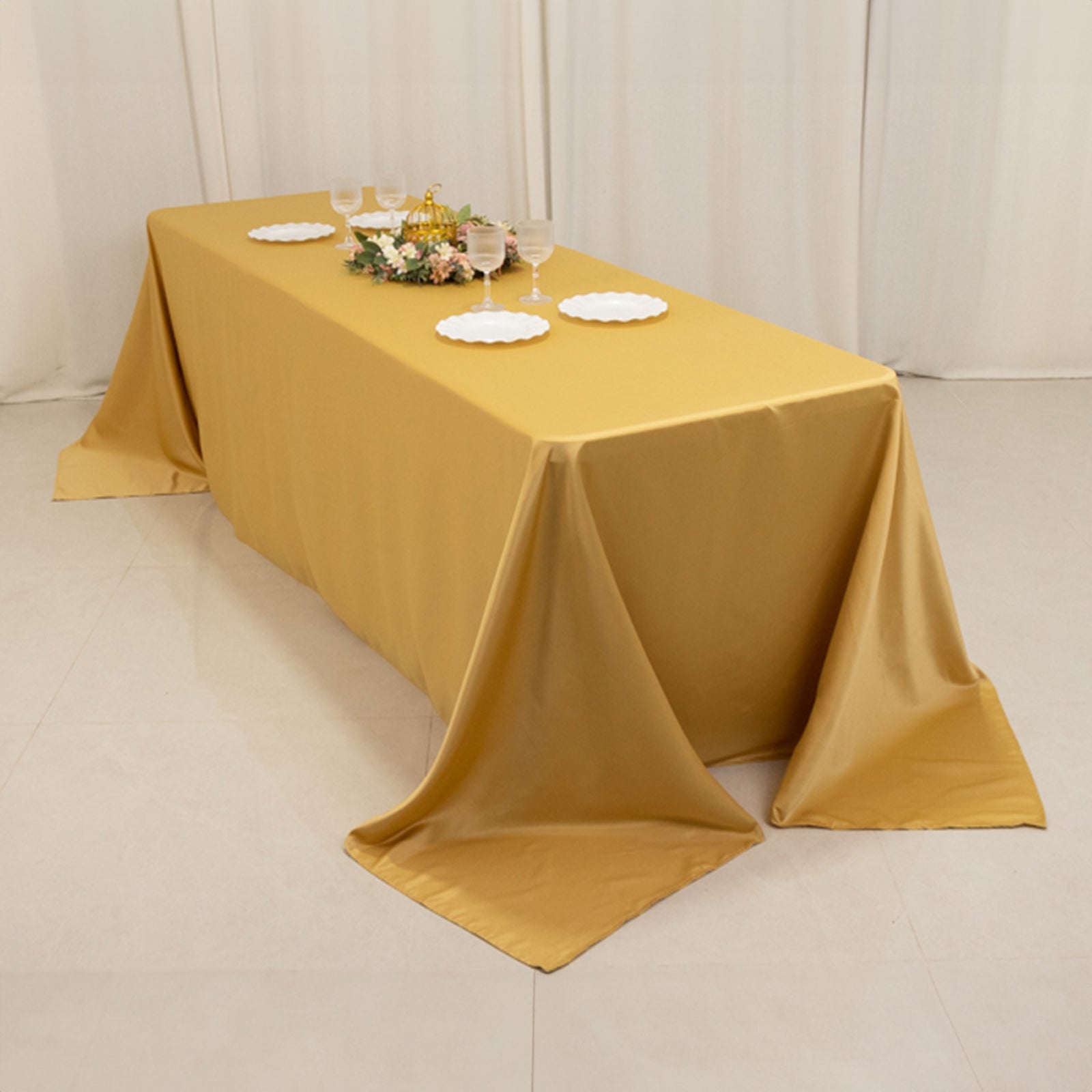 Lamour Satin 90"x156" Rectangle Tablecloth Champagne - Luxurious, Soft Seamless Table Cover