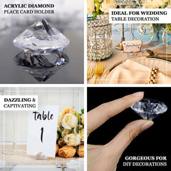 10-Pack Plastic Card Holder Stands Diamond Shaped Design Clear Crystal - Wedding Table Place Card Decorations 1.75"