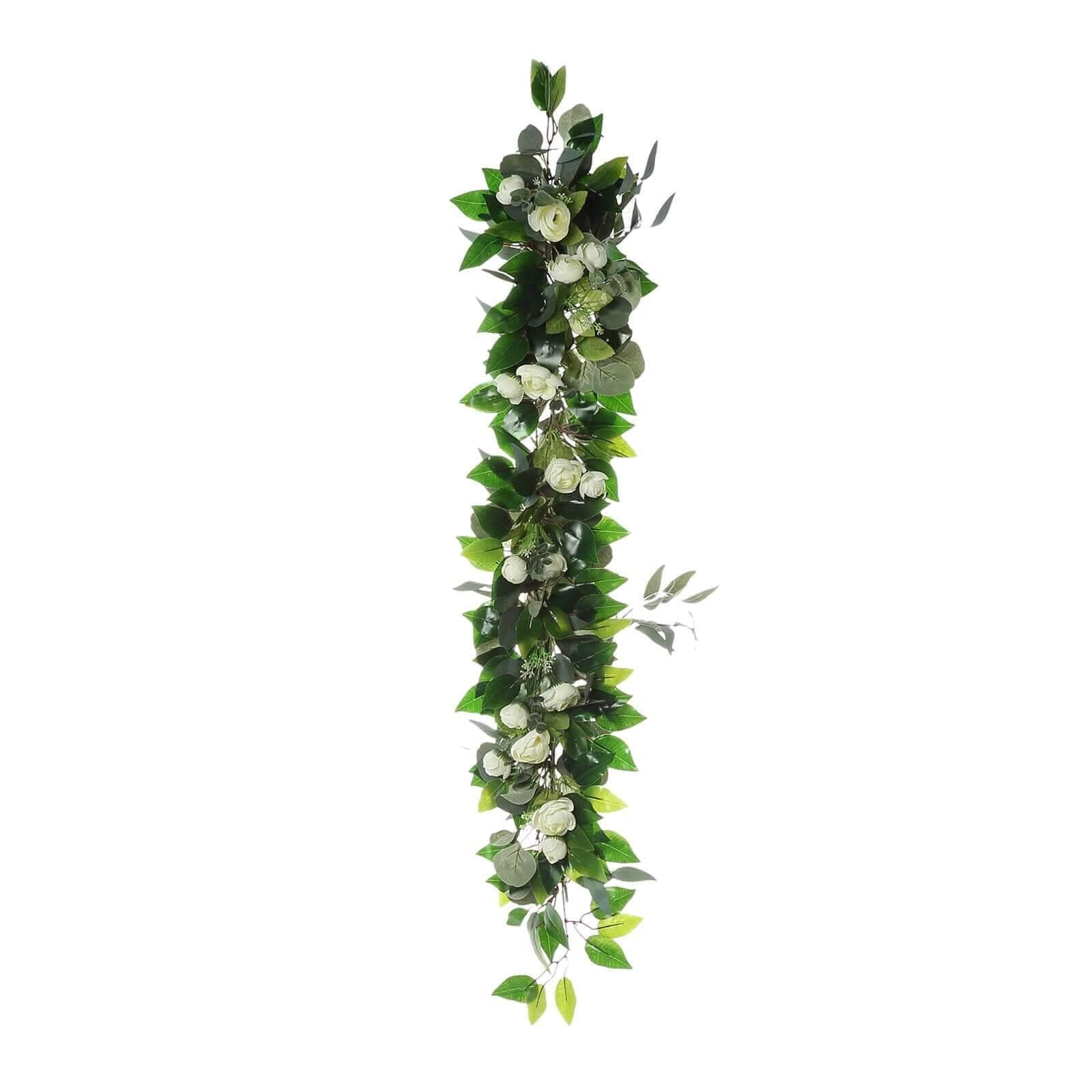 40" Artificial Eucalyptus Willow Leaf Ranunculus Flower Garland Vine