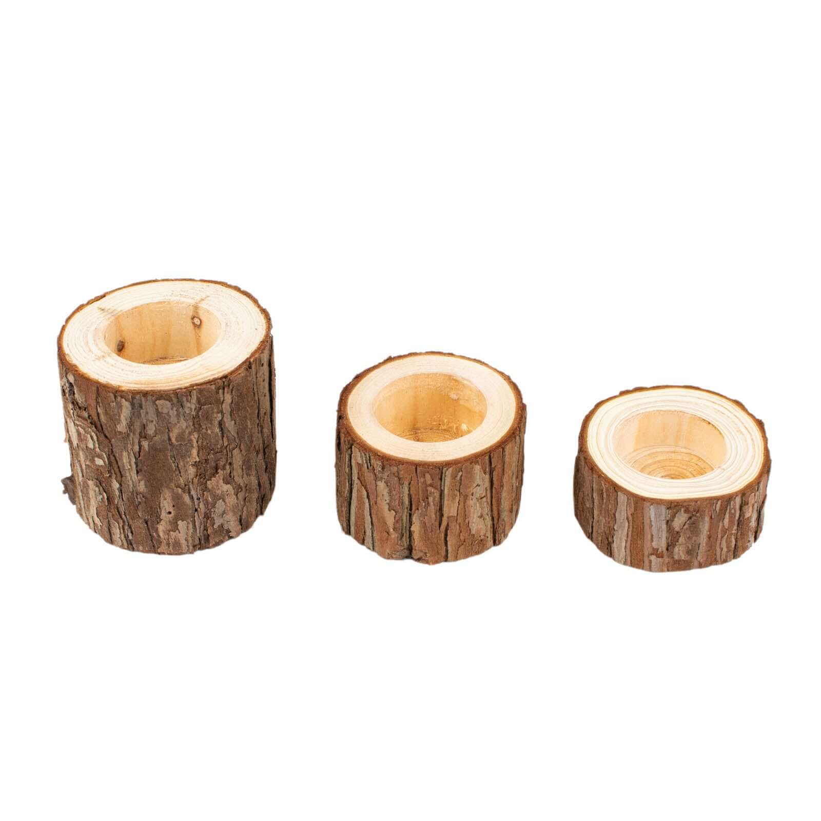 Set of 3 Rustic Wood Slice Votive Candle Holders - Tree Branch Wedding Table Décor 2.75", 1.5", 1.25"