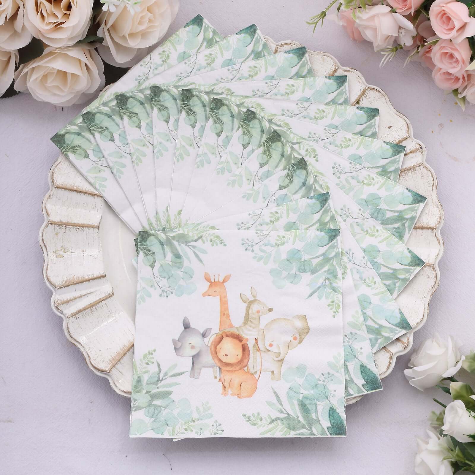 20-Pack Paper Beverage Napkins with Safari Animal Print - Jungle Theme 2 Ply Disposable Party Napkins 6.5"x6.5" 18GSM