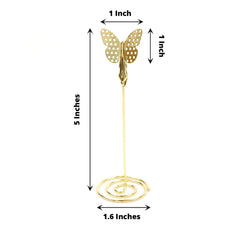 5-Pack Metal Place Card Holders Gold - Modern Table Number Stands with Whimsical Butterfly Clips & Spiral Base for Signs Memos Photos Menus 5"