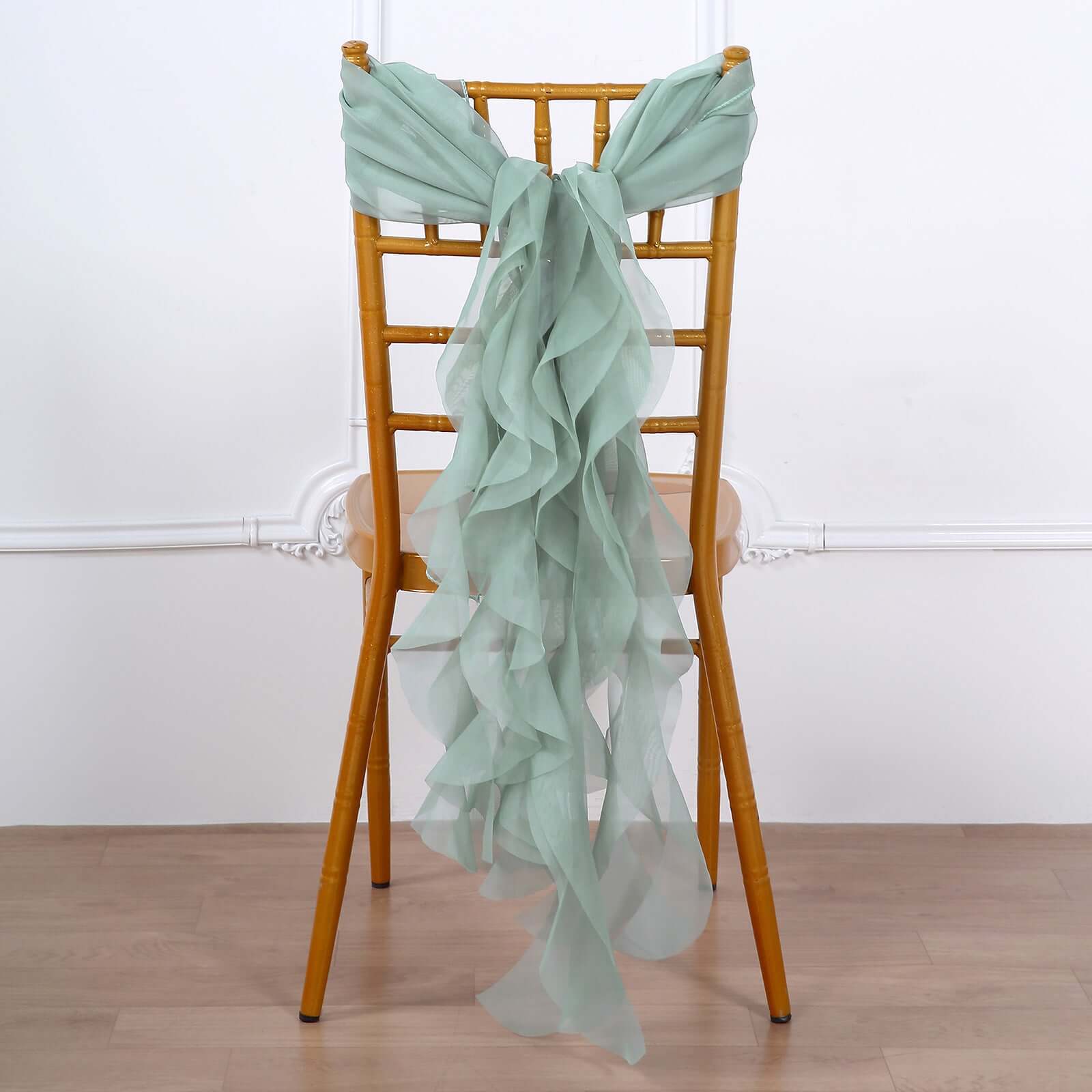 Chiffon Chair Sash with Curly Design Eucalyptus Sage - Stylish Chair Decorations