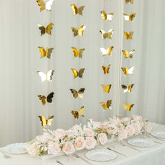 2 Pack 9ft Gold 3D Paper Butterfly Hanging Garland Streamers, Party String Banners