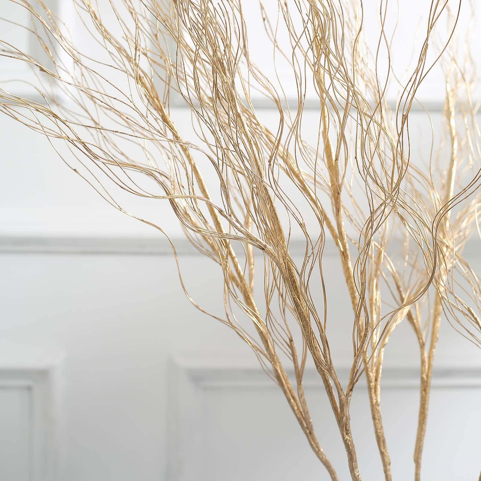 4-Pack Artificial Curly Willow Branches Metallic Gold - Decorative Bendable Long Stem Twig Sprays for Weddings Photo Shoots & Floral Designs 39"