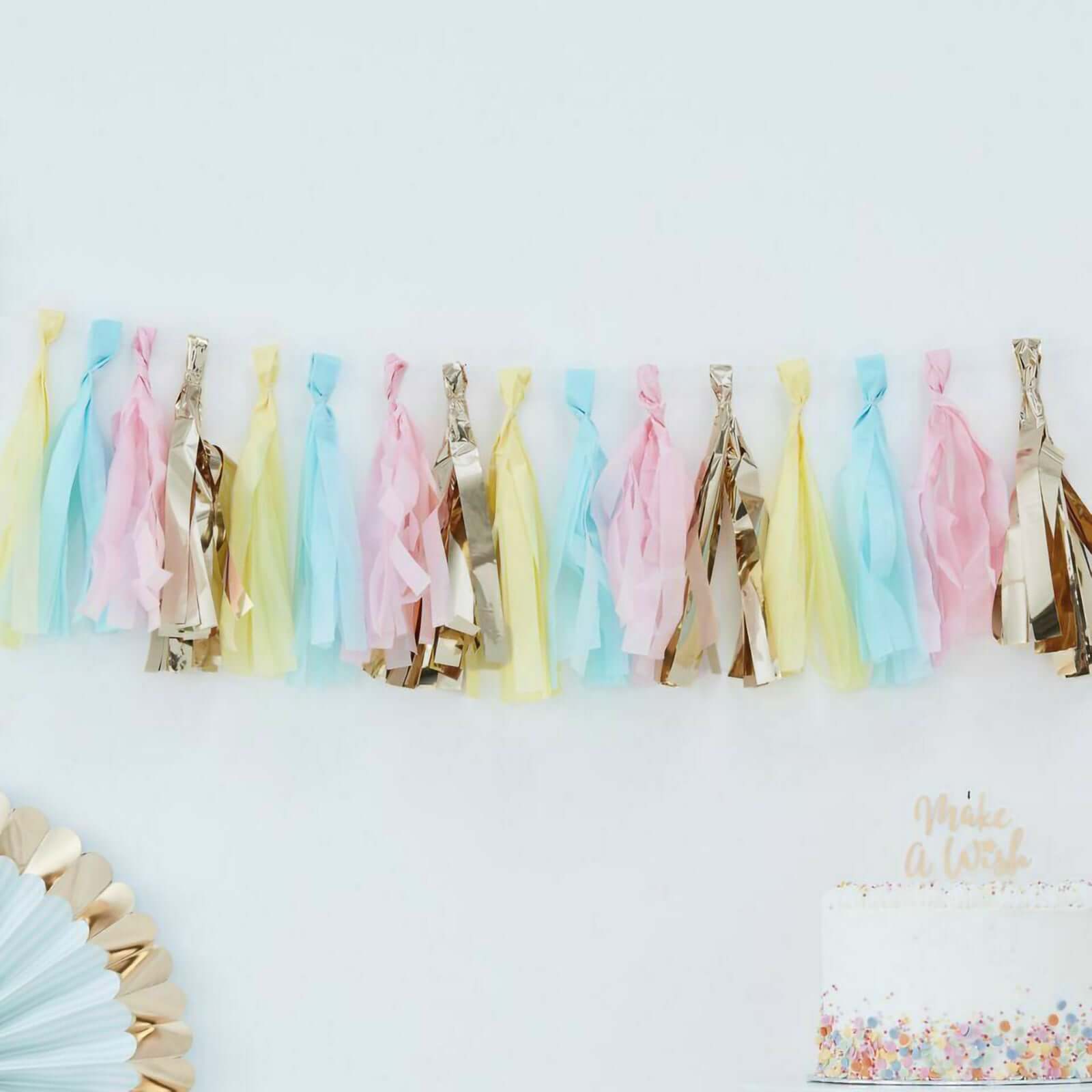 12 Pack Pre-Tied Turquoise Tissue Paper Tassel Garland With String, Hanging Fringe Party Streamer Backdrop Decor