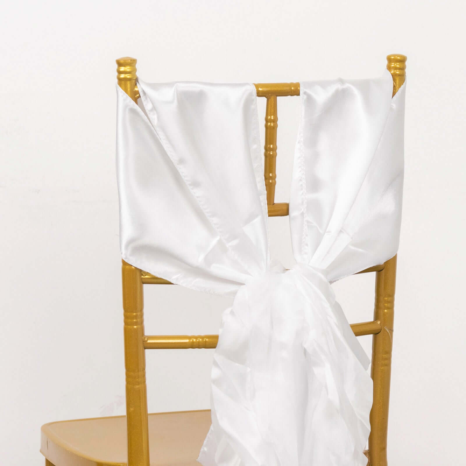 5 Pack Chiffon Satin Chair Sashes White - Easy to Install Lustrous Ruffled Curly Willow Wedding Chair Decorations