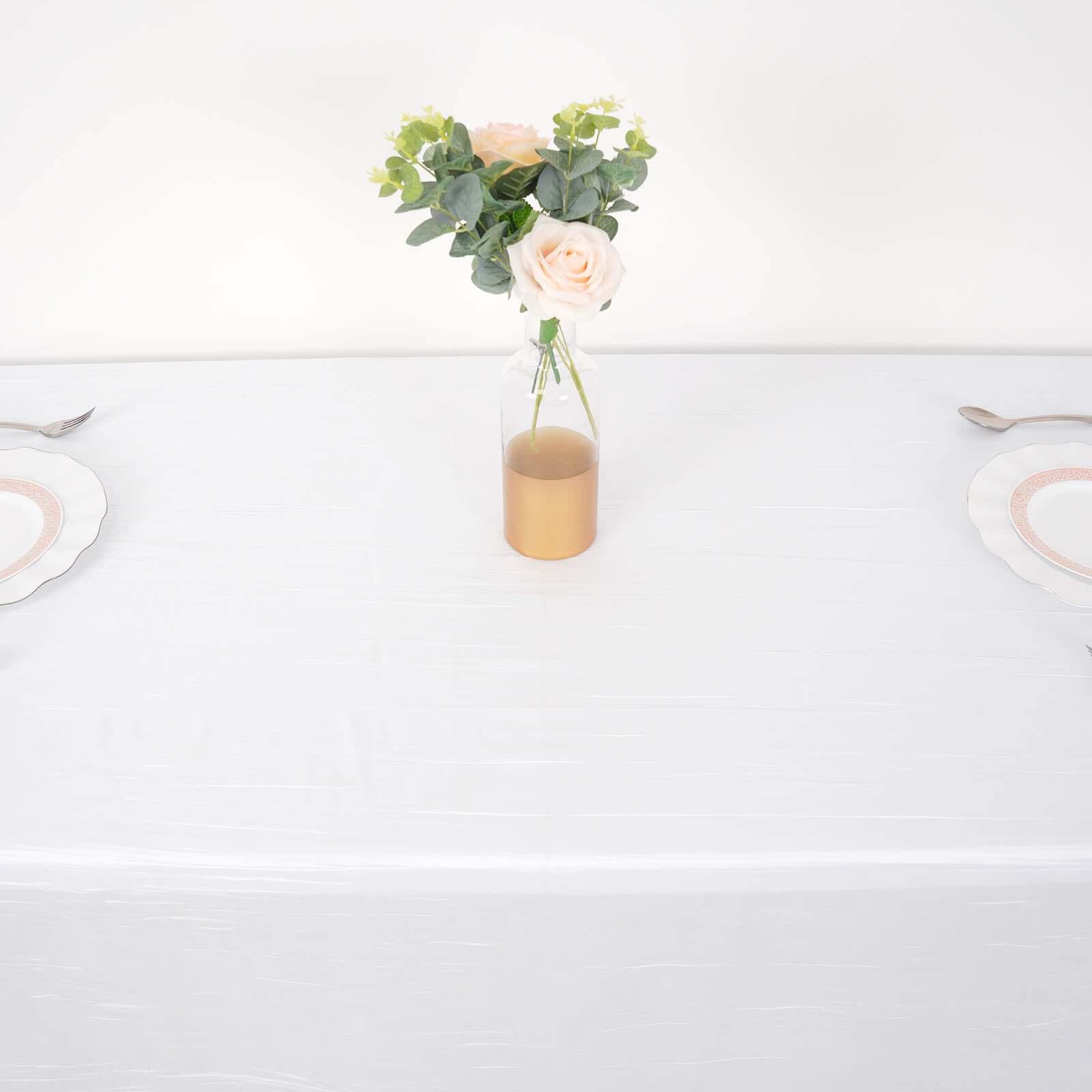 Taffeta 90"x132" Rectangle Tablecloth White - Seamless Accordion Crinkle Design for Sophisticated Gatherings