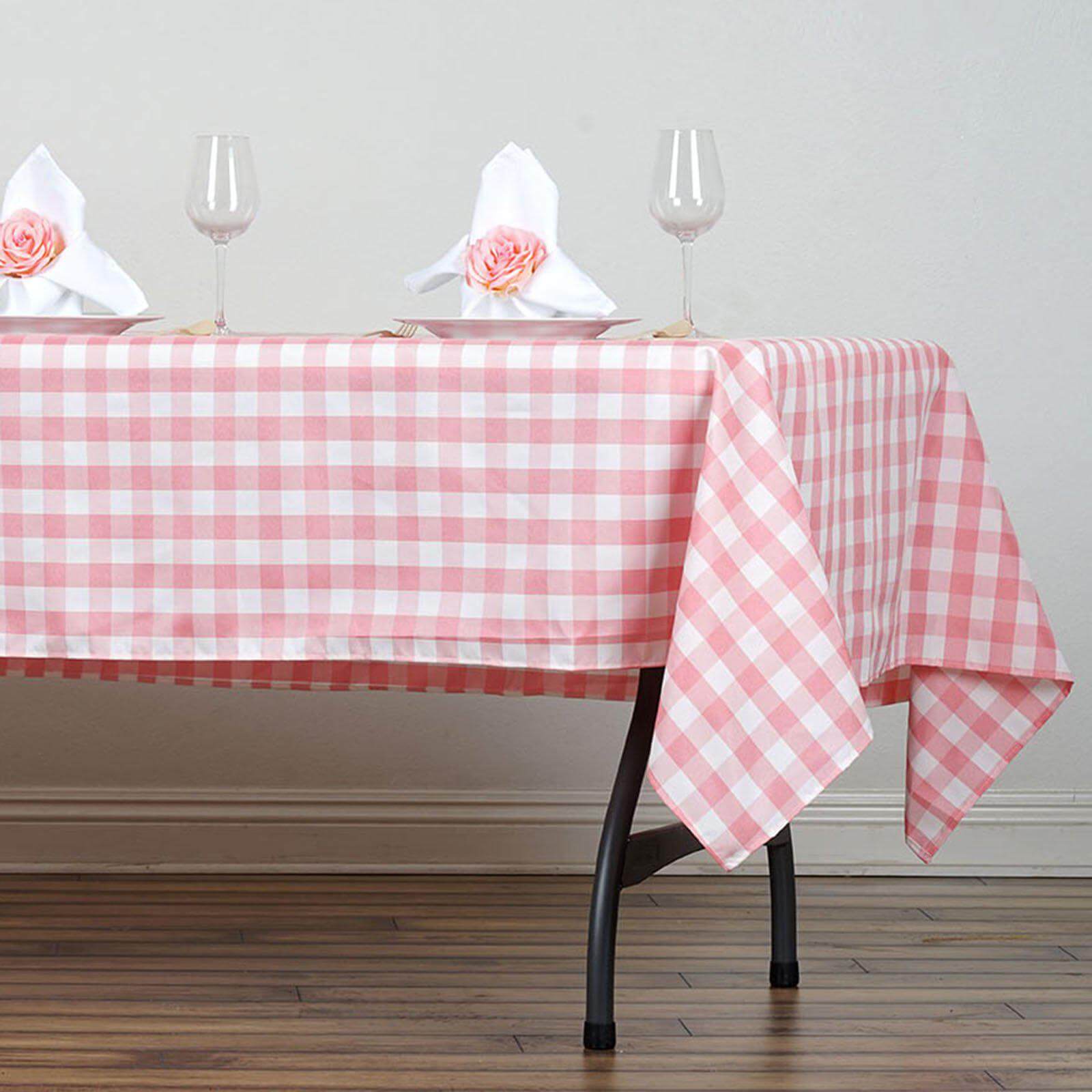 Polyester 60"x102" Rectangle Tablecloth White/Rose Quartz - Checkered Buffalo Plaid Table Cover