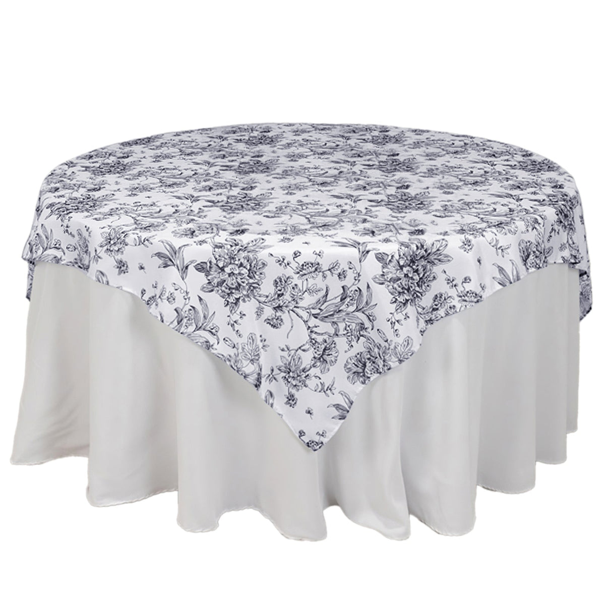Polyester 70"x70" Table Overlay White - Black French Toile Pattern for Stylish Events