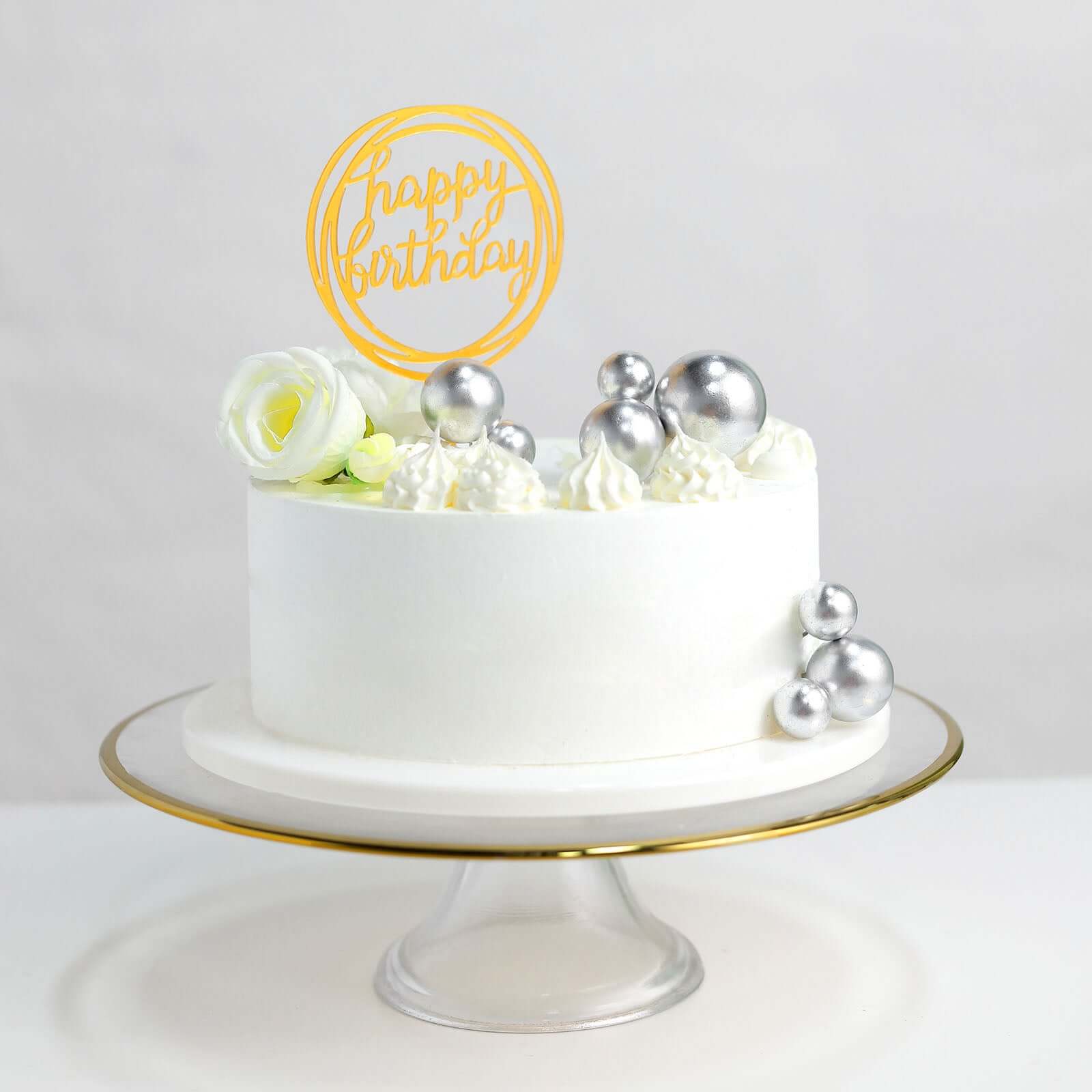 12 Pcs Cake Topper Picks Faux Pearl Ball Design Silver - Foam Balloon DIY Cupcake Decor Supplies Assorted Sizes