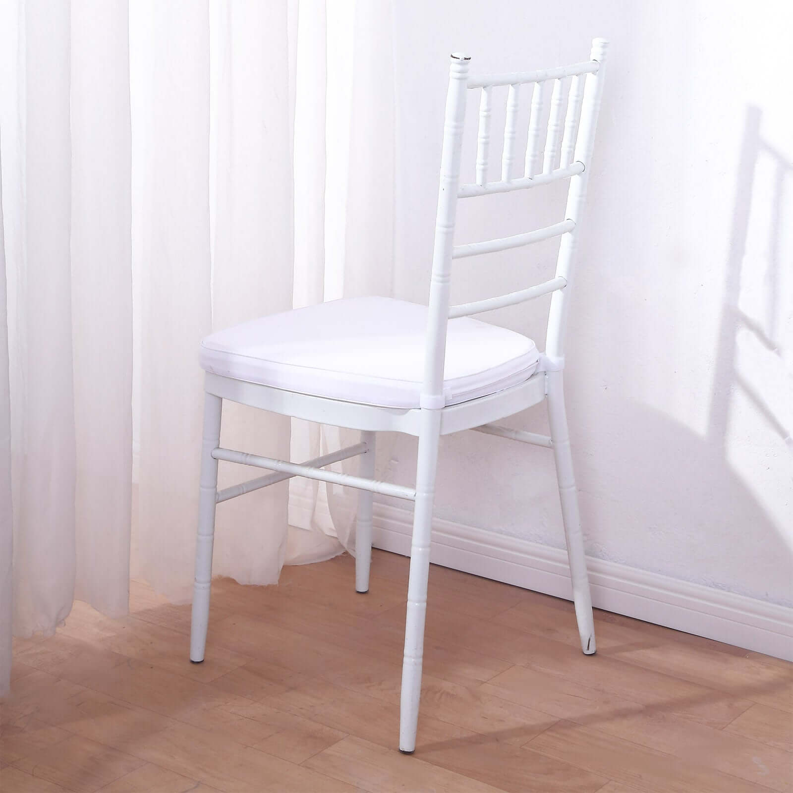 Chiavari Chair Cushion with 1.5" Thick Memory Foam and Ties White - Stylish Removable Cover for Comfort