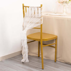 5 Pack Crinkled Organza Chair Sashes White with Shimmer Chiffon Layers - Stylish Sheer Decor for Weddings & Gatherings