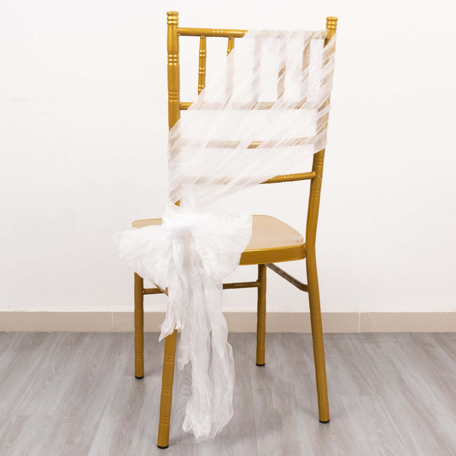 5 Pack Crinkled Organza Chair Sashes White with Shimmer Chiffon Layers - Stylish Sheer Decor for Weddings & Gatherings