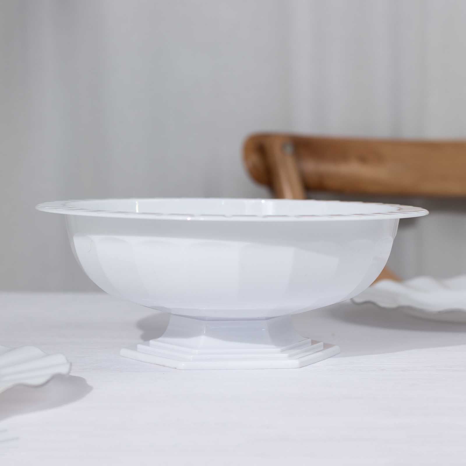 3-Pack Plastic Footed Compote Bowl Flower Vases Roman Style White - Round Decorative Pedestal Table Centerpieces 10"