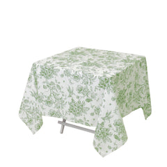 Polyester 70"x70" Square Tablecloth White - Dusty Sage Green French Toile Pattern for Elegant Occasions
