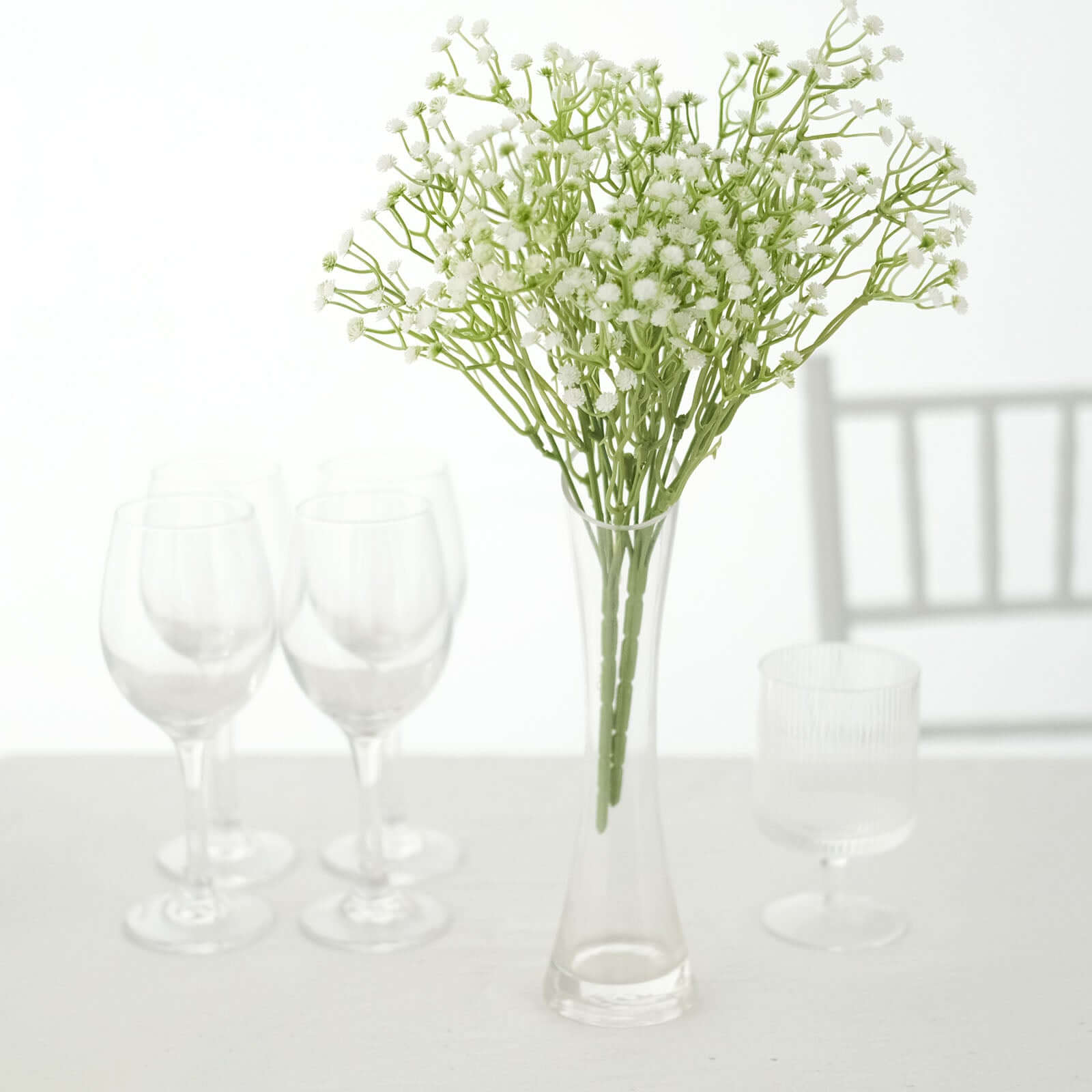 3 Bushes White 14" Artificial Baby's Breath Gypsophila Flower Arrangements, Real Touch Indoor Faux Floral Bouquets