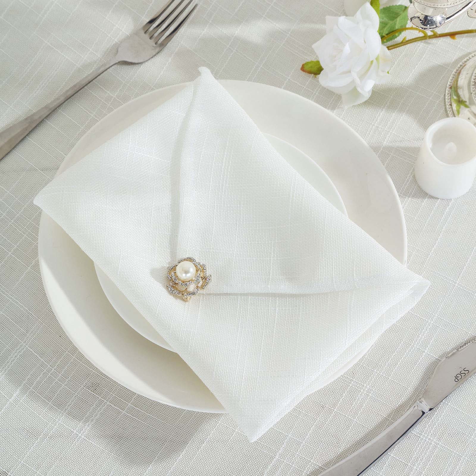 5 Pack Faux Linen 20"x20" Napkins White - Slubby Textured & Wrinkle Resistant Cloth Napkins for Rustic Boho Tablescapes