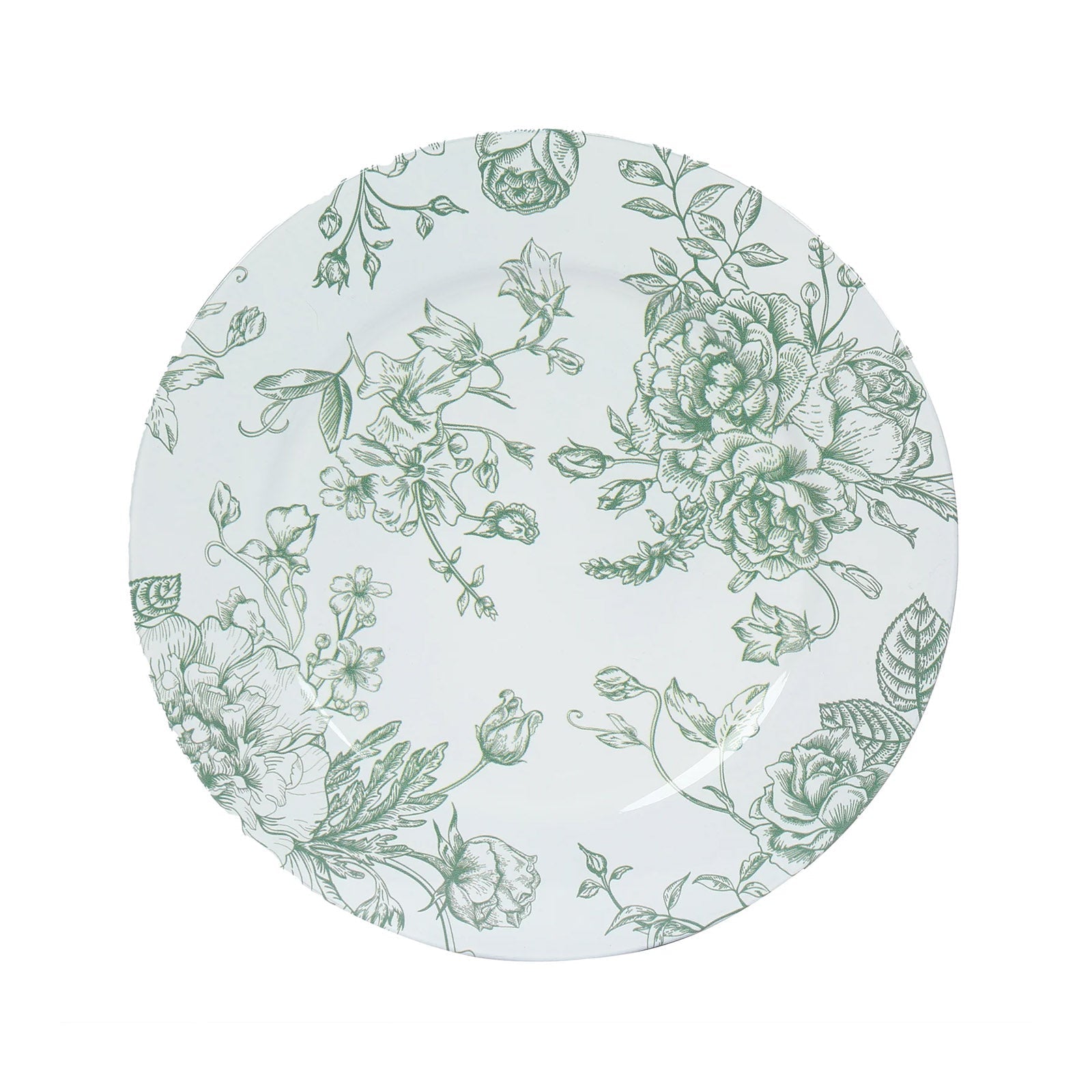 6 Pack Round Floral Acrylic Charger Plates in French Toile Pattern, 13" White Sage Green Dinner Charger Event Tabletop Decor