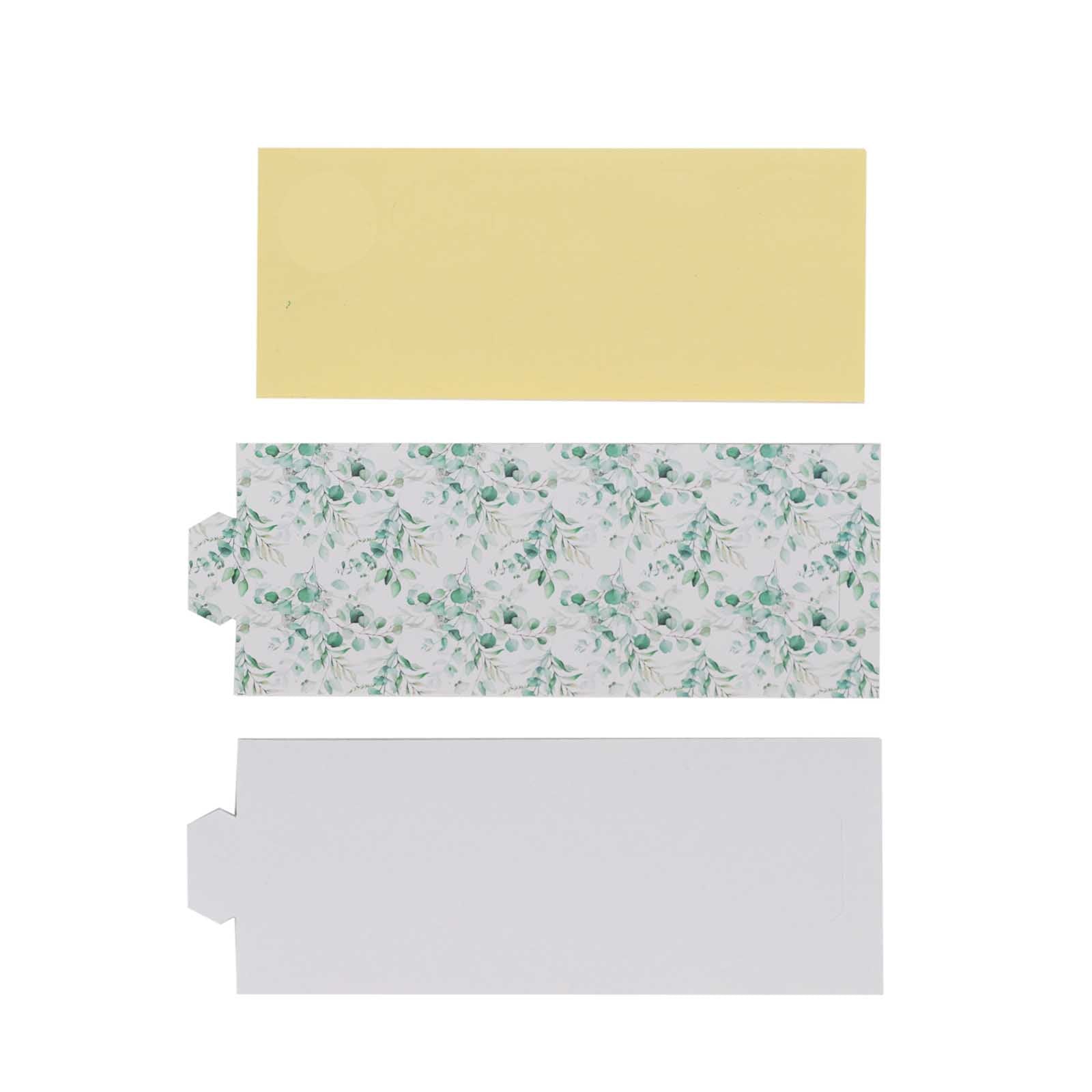 50 Pack White Green Paper Napkin Holder Bands with Eucalyptus Leaves, Disposable Napkin Rings - 1.5"