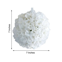 4 Pack 7" White Artificial Silk Hydrangea Kissing Flower Balls