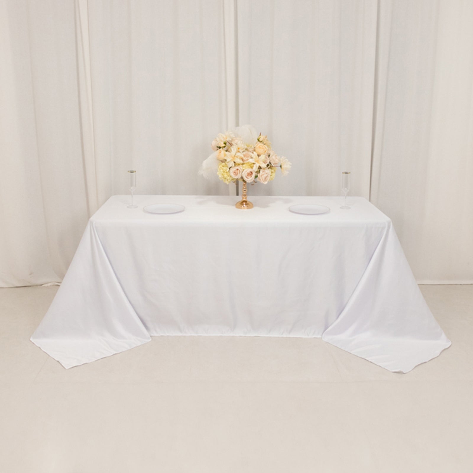 Lamour Satin 90"x132" Rectangle Tablecloth White - Soft & Silk-Like Seamless Table Cover for Weddings & Parties