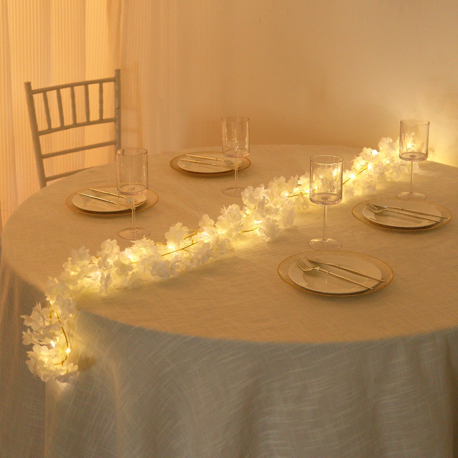 20 LED Garland Fairy String Lights Cherry Blossom Design White Warm White - Battery Operated Party Décor 6ft