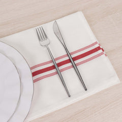 10 Pack Premium Spun Polyester 18"x22" Napkins White/Red Bistro Style - Highly Absorbent Cotton-Like Feel Cloth Napkins