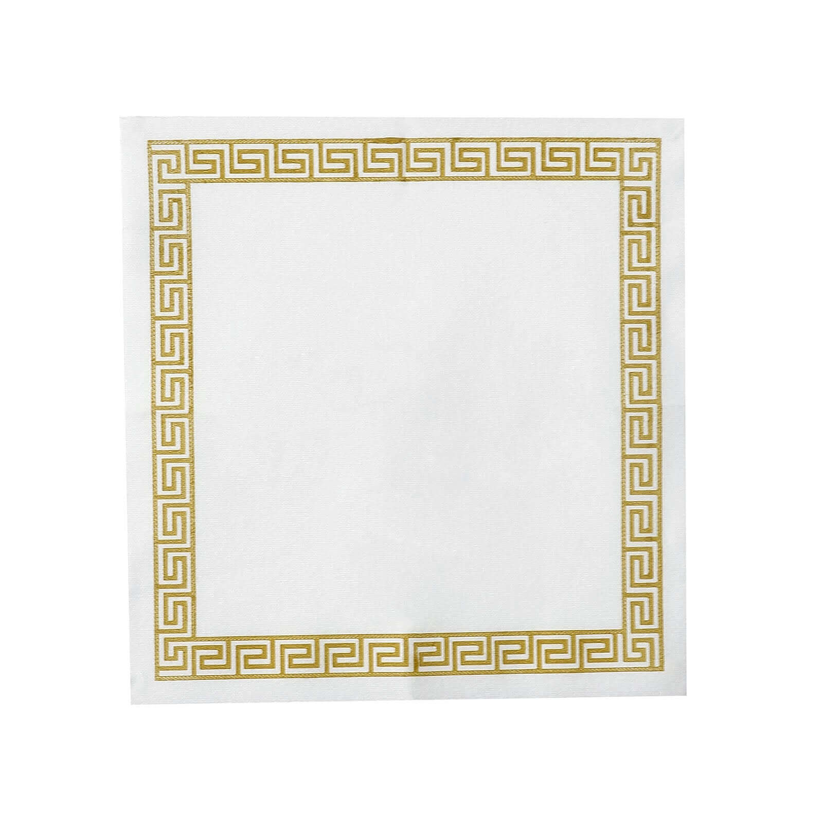 25 Pack Linen-Like Paper 5"x5" Napkins White with Gold Greek Key Design - Hygienic Disposable Airlaid Party Napkins