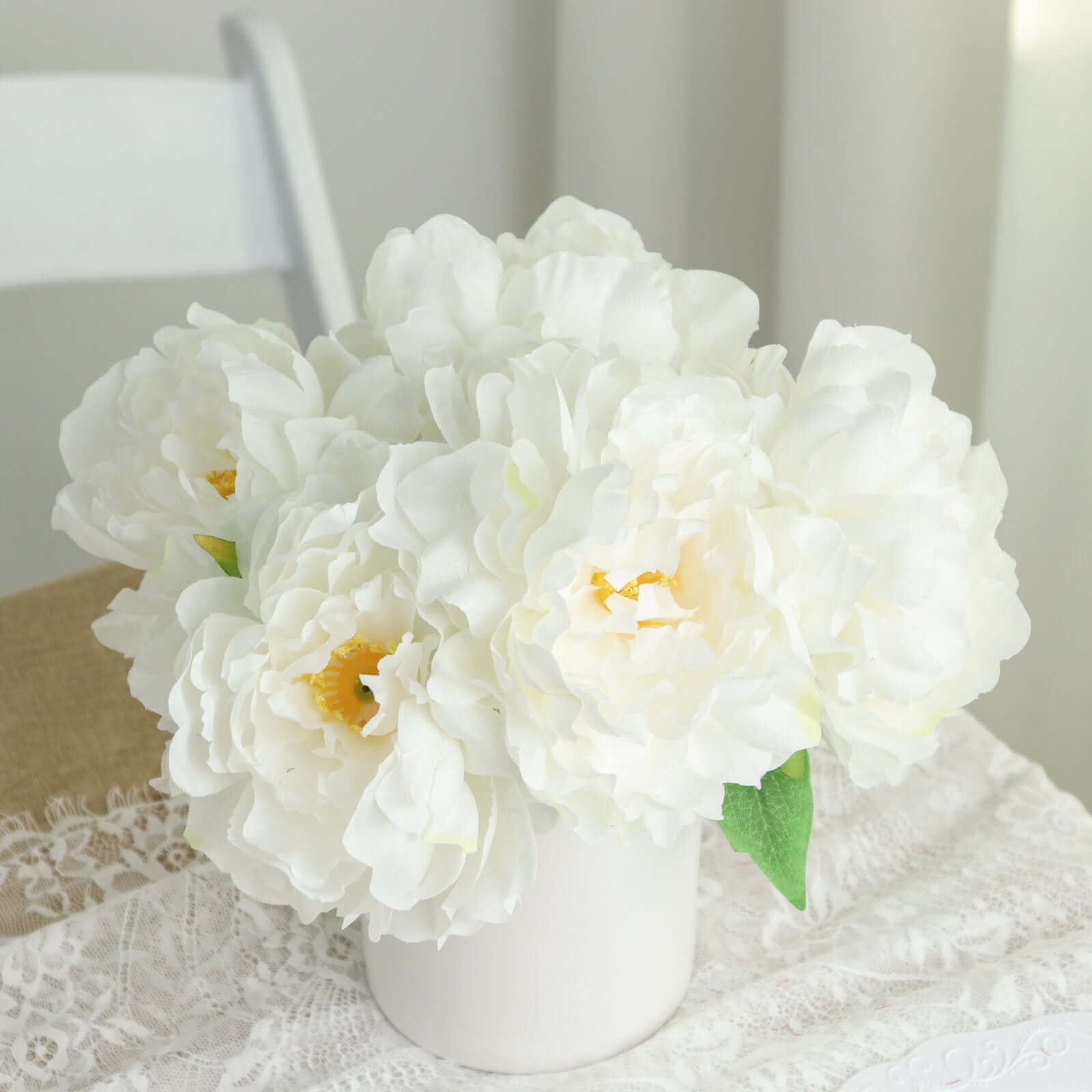 2 Bushes 17" White Artificial Silk Peony Flower Bouquets, Real Touch Peonies Spray