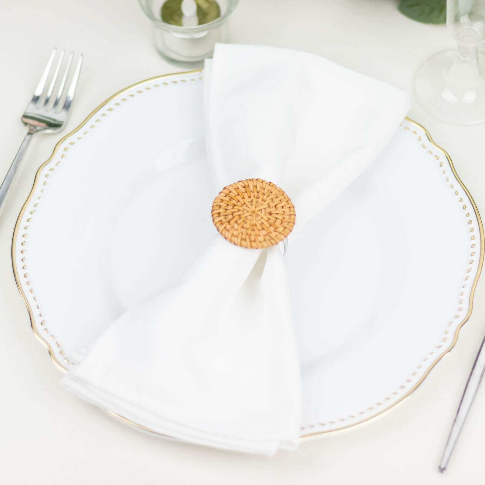 4 Pack 2" Natural Rustic Style Jute Rattan Metal Napkin Rings, Handmade Boho Chic Woven Serviette Buckle Holders