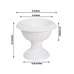 4-Pack Plastic Flower Pot Vases Roman Style White - Classic Floral Urn Planter Table Centerpieces 6"