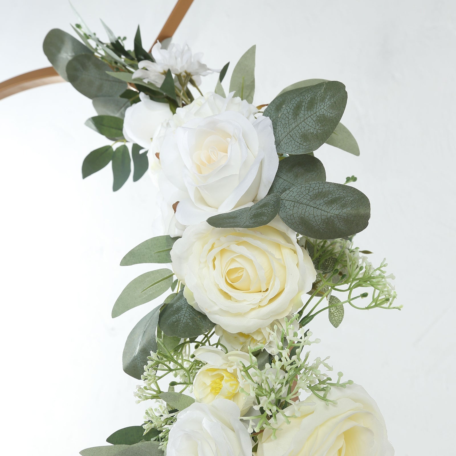 Set of 2 White Silk Rose Wedding Arch Flowers with Eucalyptus Leaves, Artificial Floral Swag Arrangement Party Decorations - 20",30"