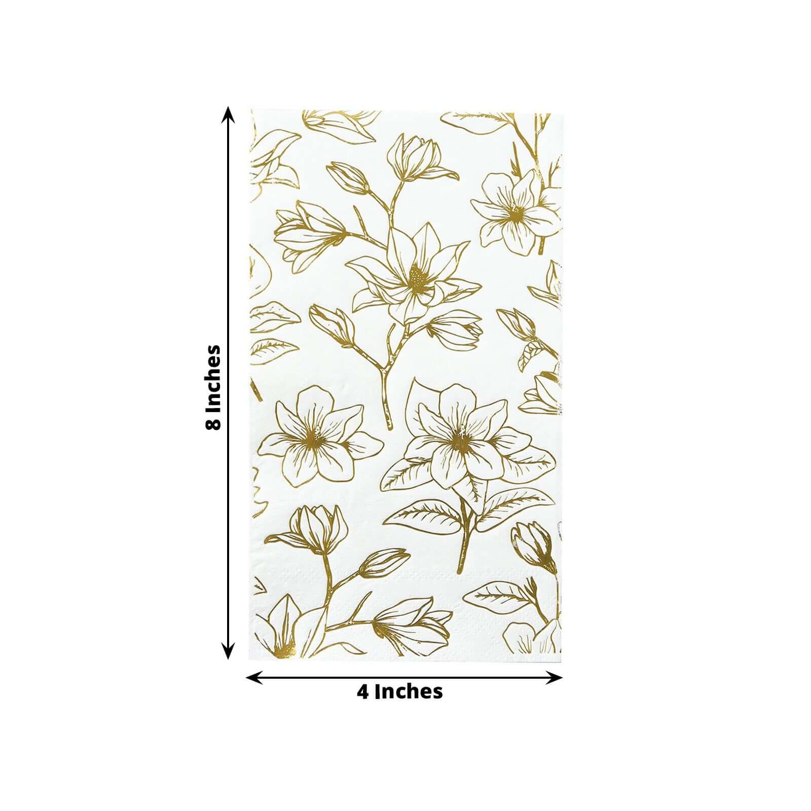 50-Pack Paper Dinner Napkins White with Gold Magnolia Flowers Print 2-Ply - Disposable Soft Napkins for Parties