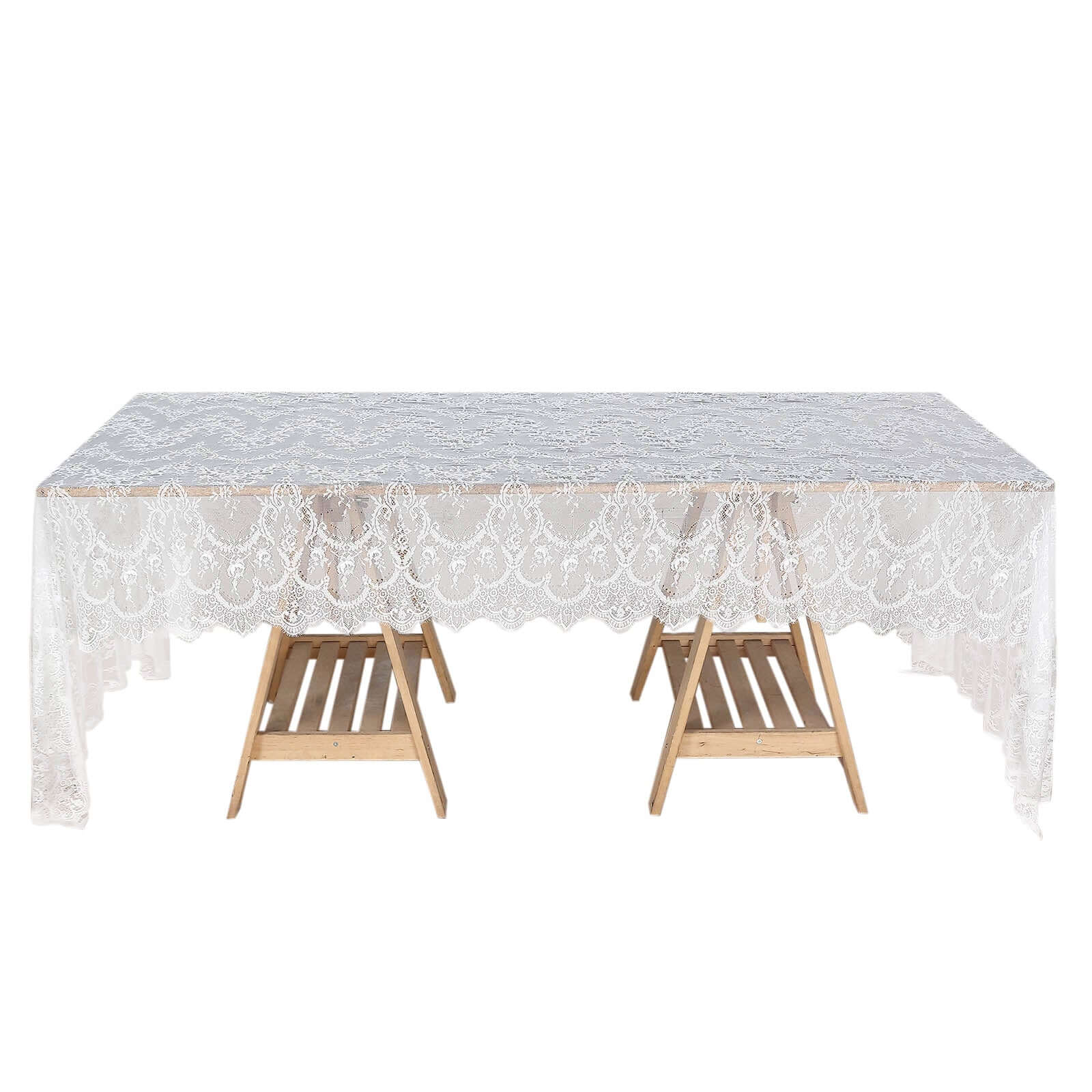Lace 60"x120" Rectangle Tablecloth White - Vintage Lace Design with Scalloped Frill Edges for Refined Occasions