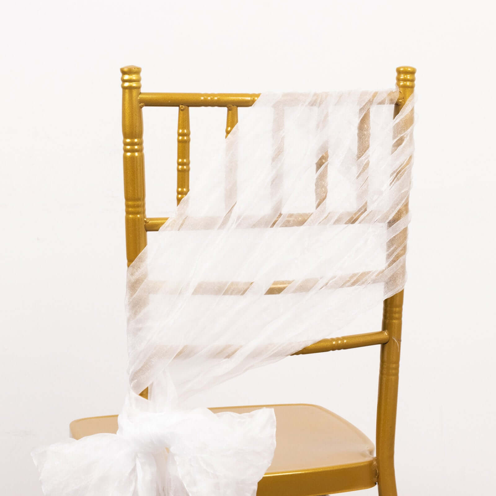 5 Pack Crinkled Organza Chair Sashes White with Shimmer Chiffon Layers - Stylish Sheer Decor for Weddings & Gatherings