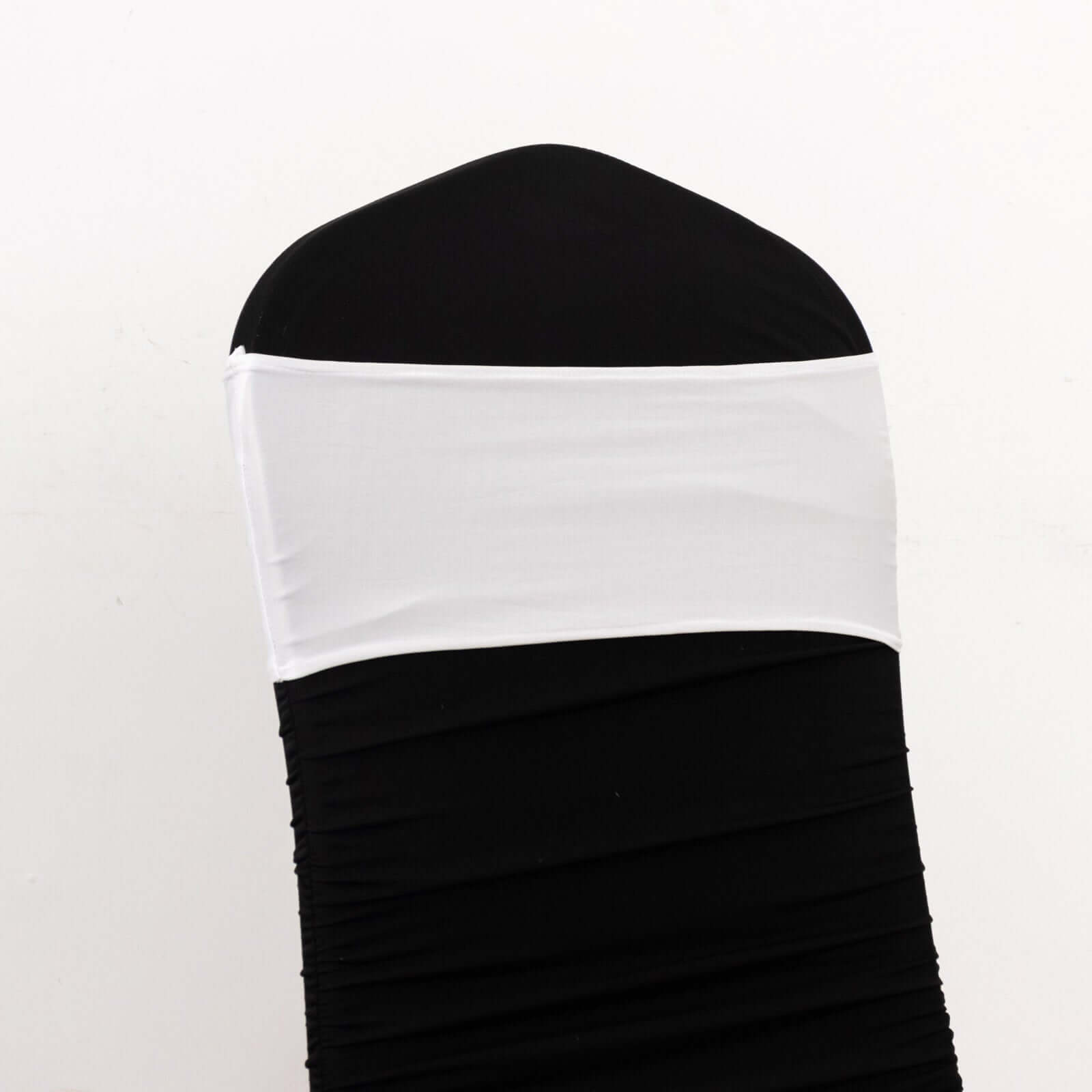 5 Pack Spandex Chair Sashes White with Gold Rhinestone Buckles - Reusable Four-Way Stretch Sash Bands for Classy & Effortless Wedding & Party Decor 5"x14"