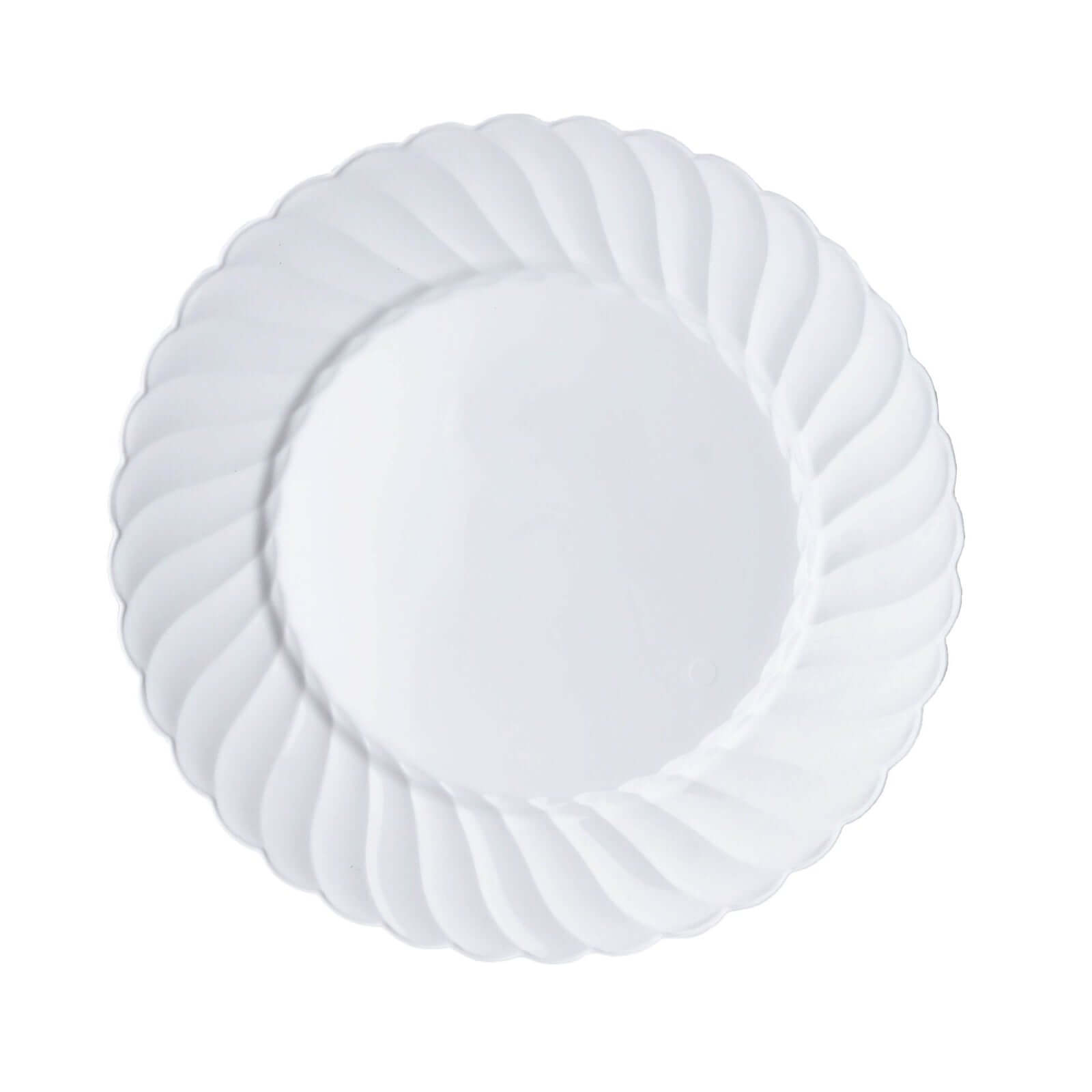 12-Pack Plastic Dessert Plates Glossy White Swirl Rim - Lightweight Round Salad Plates 6"