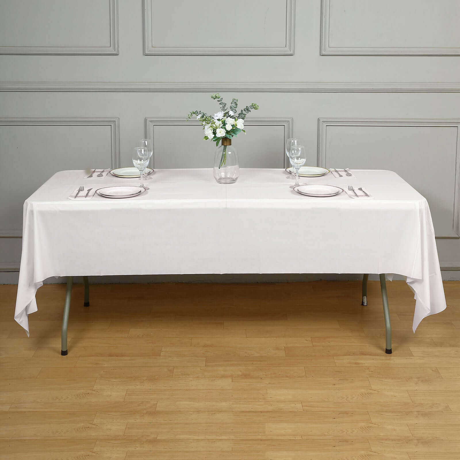 5-Pack Plastic Table Covers White Rectangle - Reliable PVC Disposable Covers for Gatherings 54"x108"