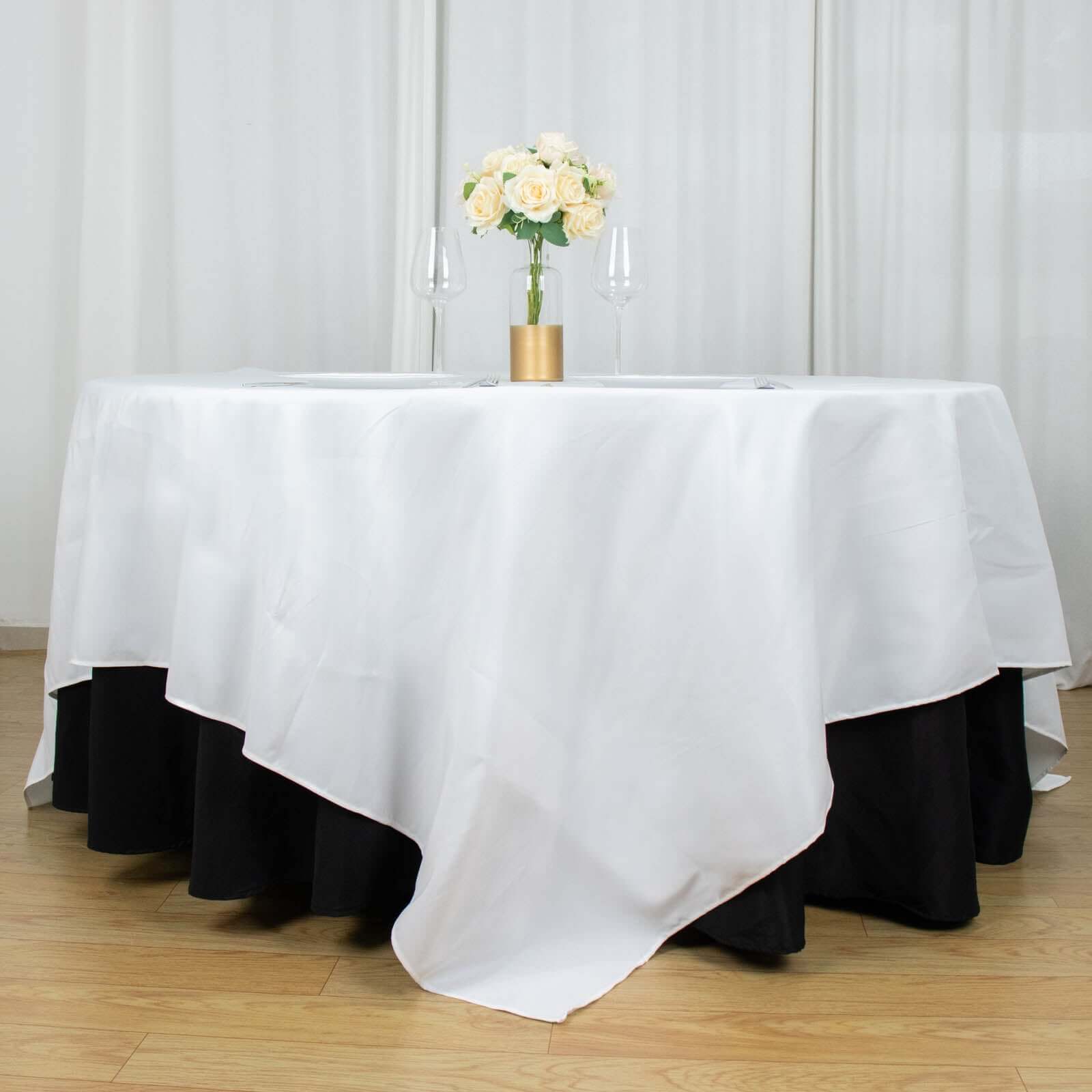 Premium Polyester 90"x90" Table Overlay Square Tablecloth White 220GSM Wrinkle-Resistant Table Cover Stylish Gatherings