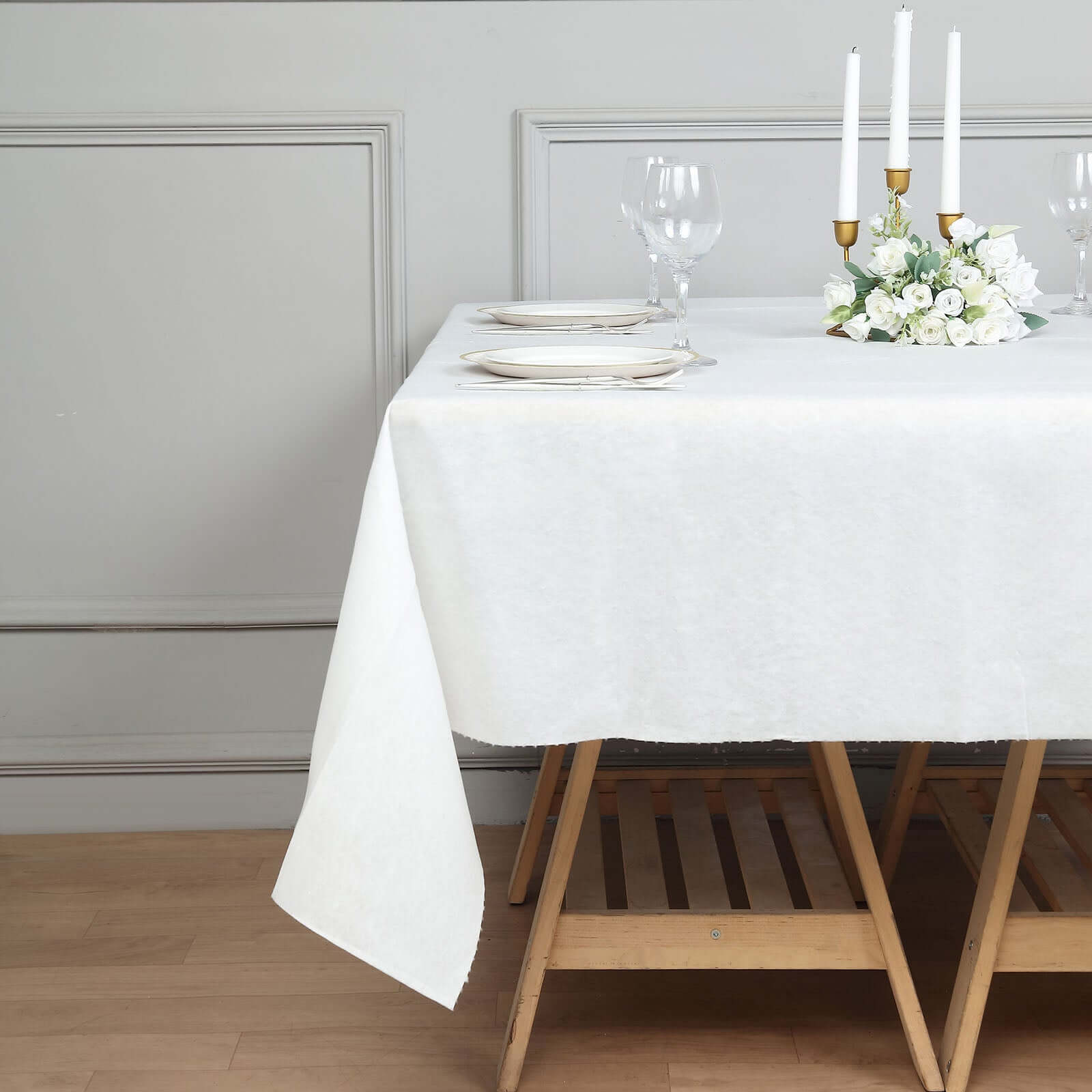 Paper Airlaid Tablecloth Square White - Disposable Linen-Feel Table Cover 70"x70"