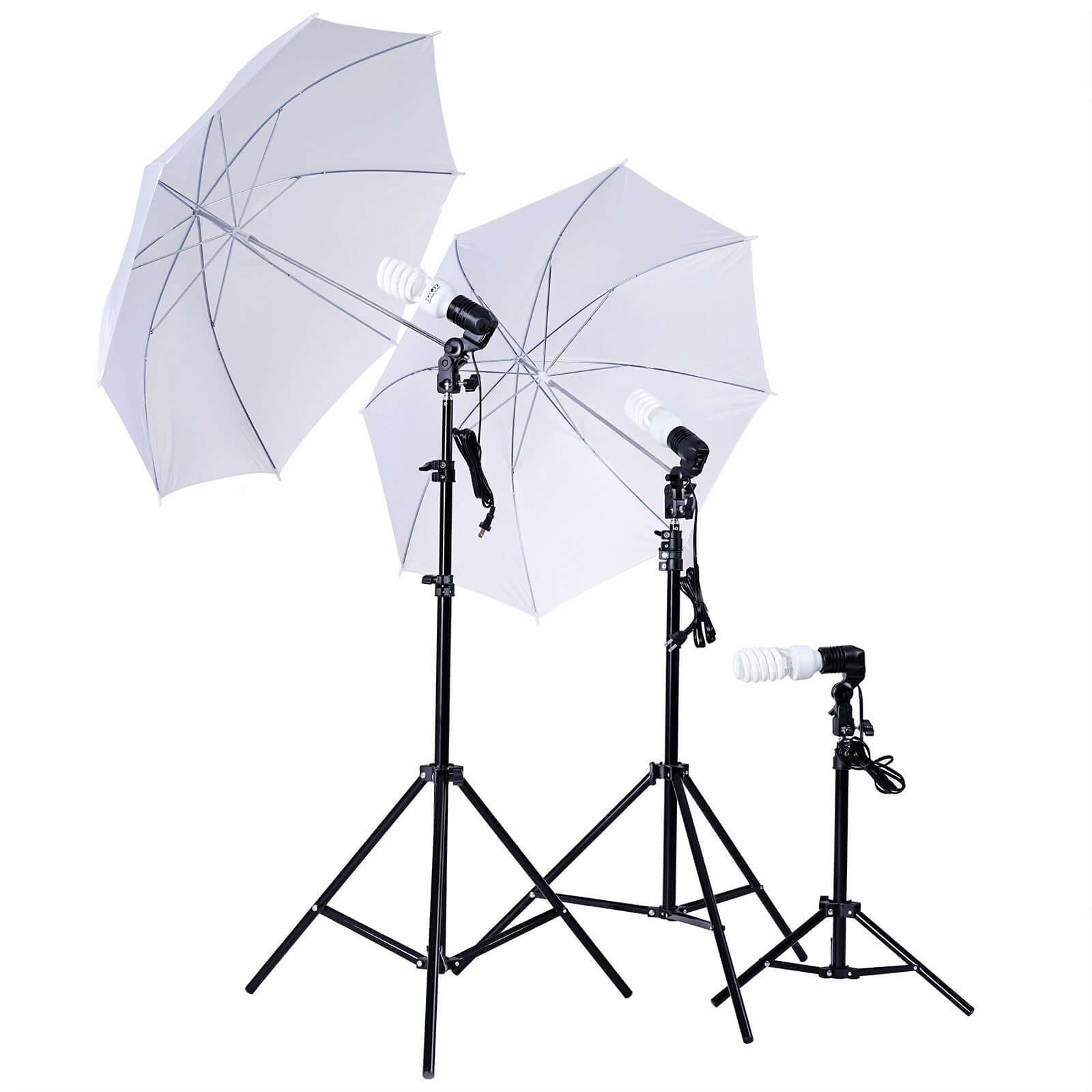 10ft Photo Video Studio Lighting & Background Support System Kit, 600W White Umbrella With Chromakey Backdrop Muslins (Green Black White) - Free Carry Case Included