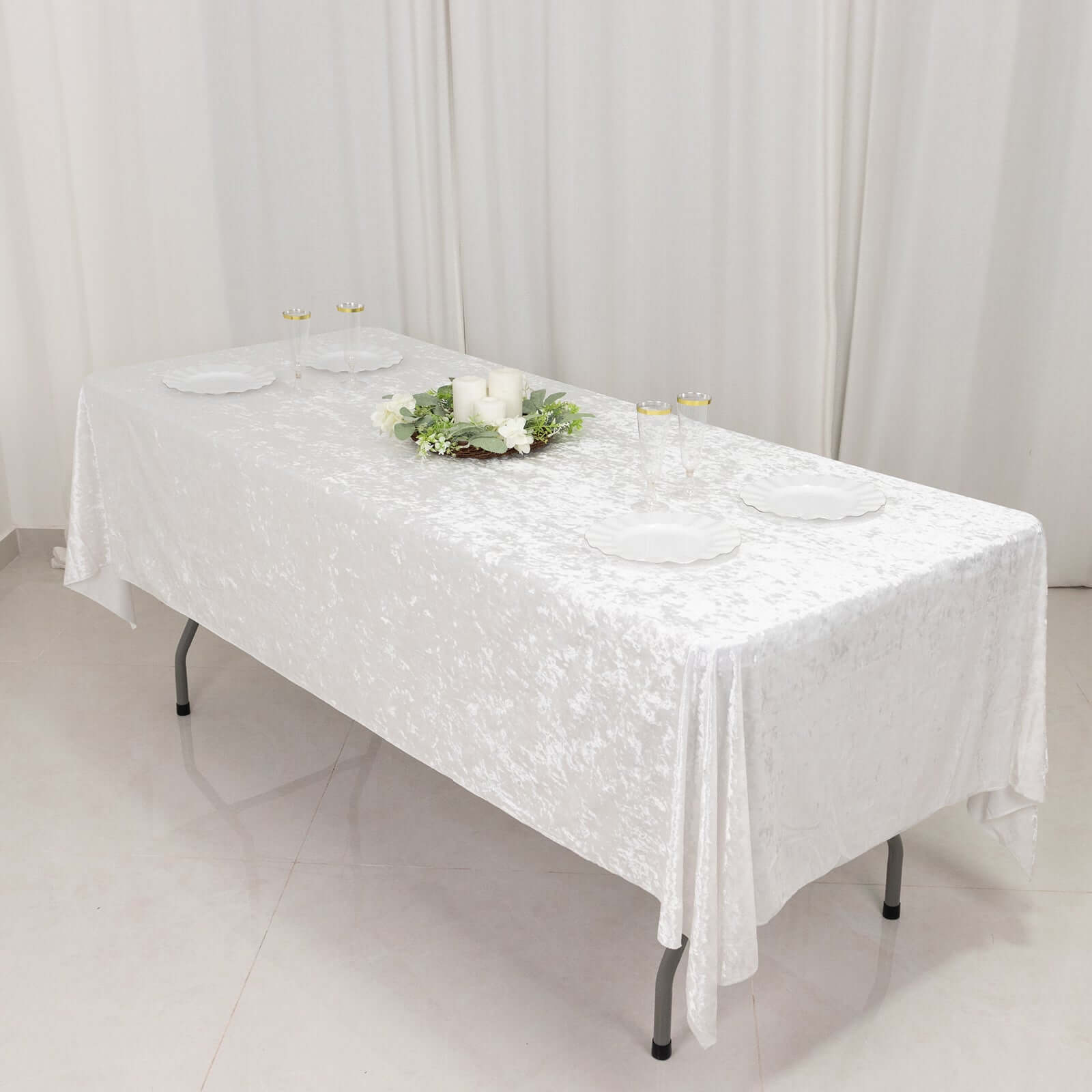 Premium Crushed Velvet 60"x102" Rectangle Tablecloth White - Reusable Soft & Classy Table Cover