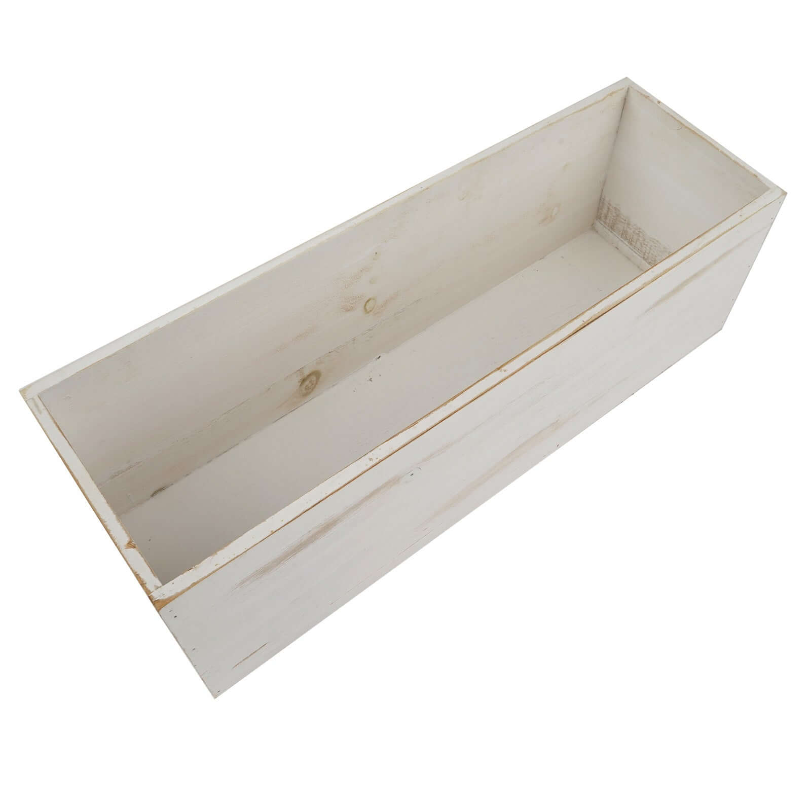 Whitewash Wood Planter Rectangular Box 18"x6"- Durable Decor with Removable Plastic Liner for Table Displays