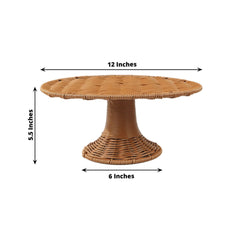 Plastic Round Rattan Wicker Pedestal Cake Stand Natural for Home Parties & Events 12"